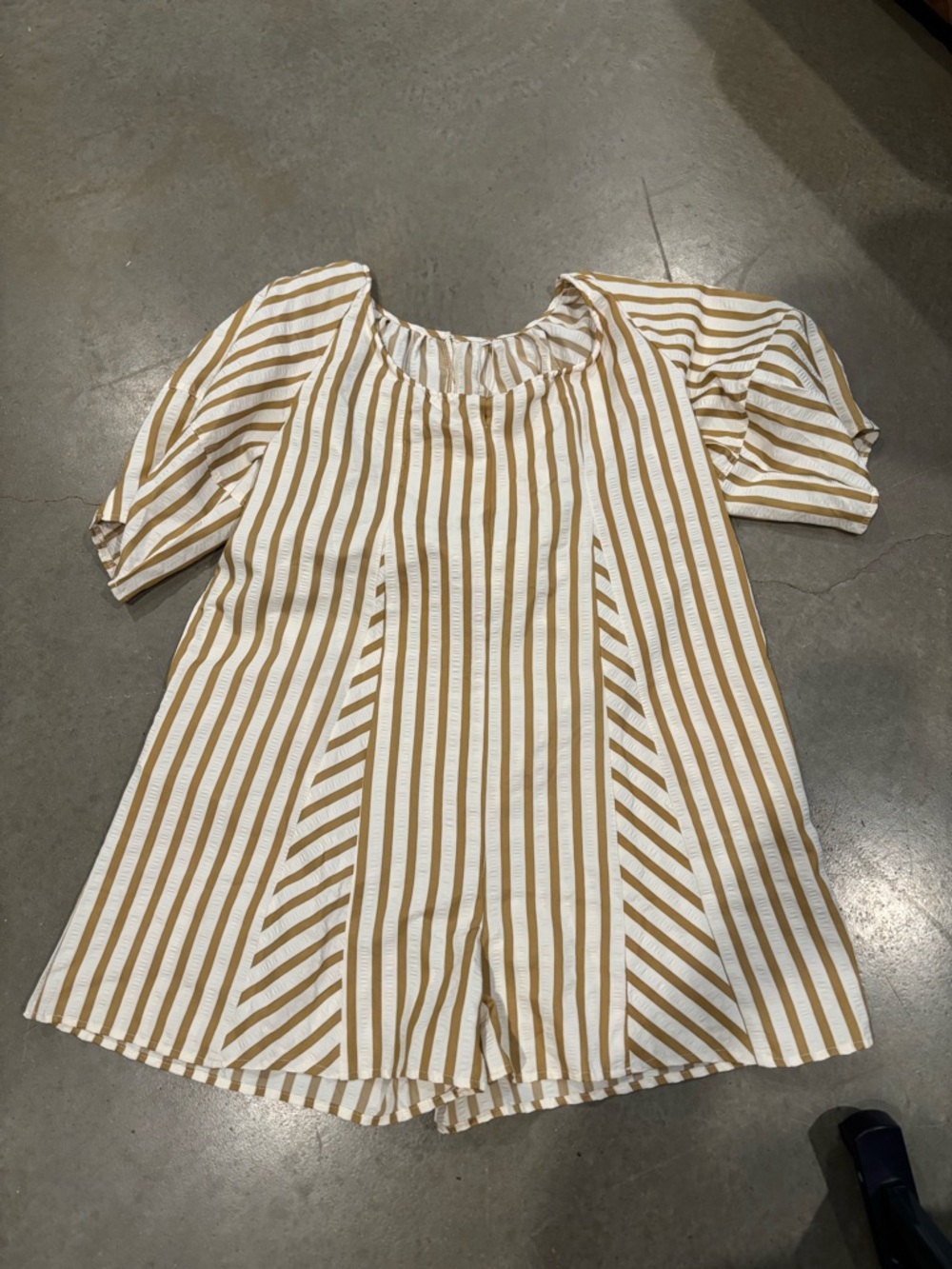 Amazon Essentials White and Tan Striped Short Sleeve Romper